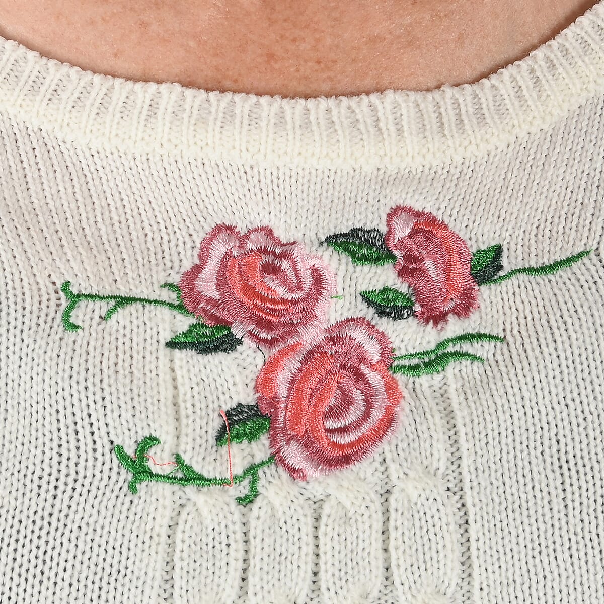 NY DESIGNER SWEATER CLOSEOUT - EVELYN TAYLOR Mock 2-in-1 Twin Set Sweater in Ivory- Size 1XL image number 3