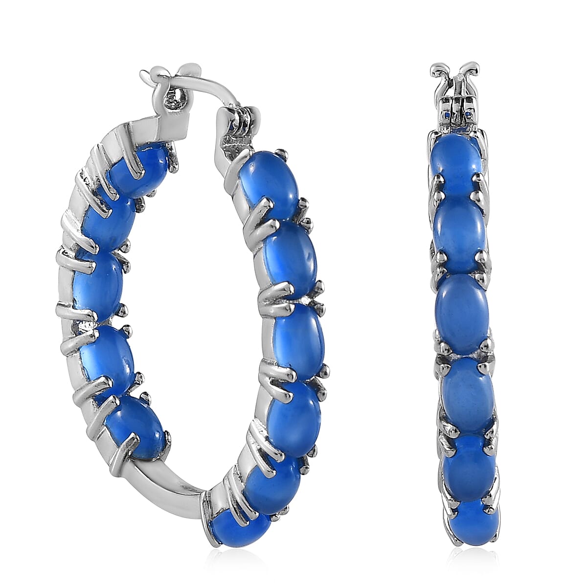 Blue Onyx Hoop Earrings in Stainless Steel 12.00 ctw