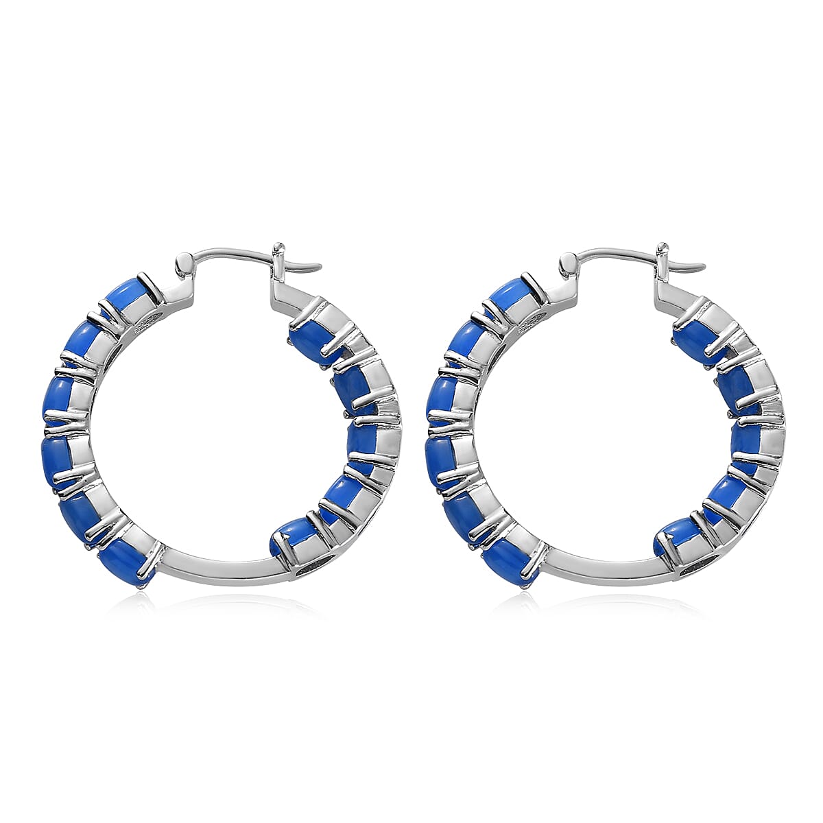 Blue Onyx Hoop Earrings in Stainless Steel 12.00 ctw
