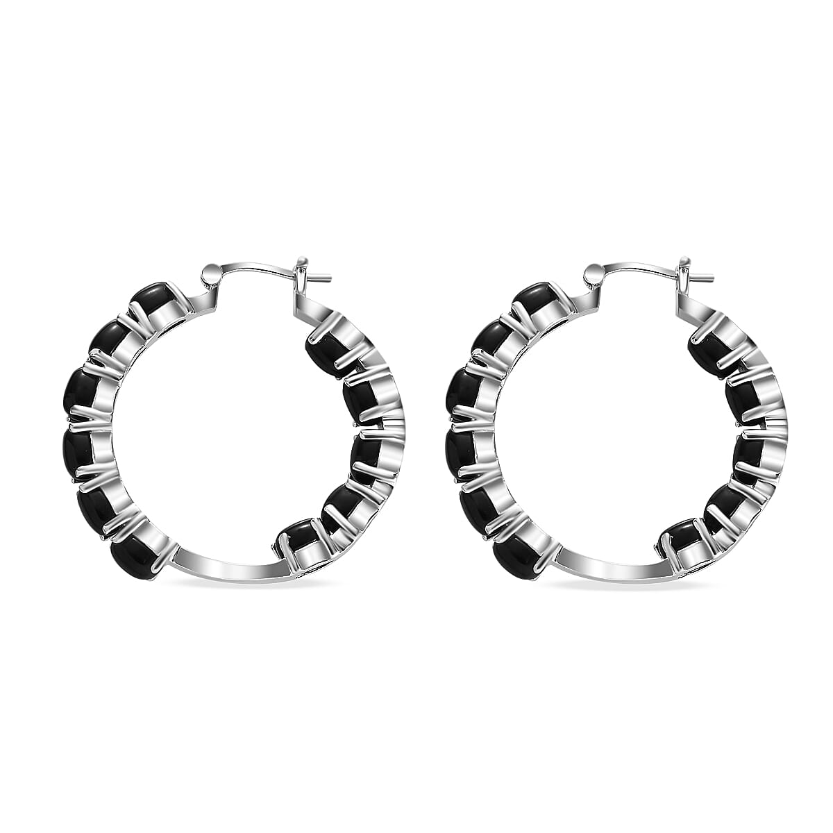Black Onyx Hoop Earrings in Stainless Steel 12.65 ctw image number 3