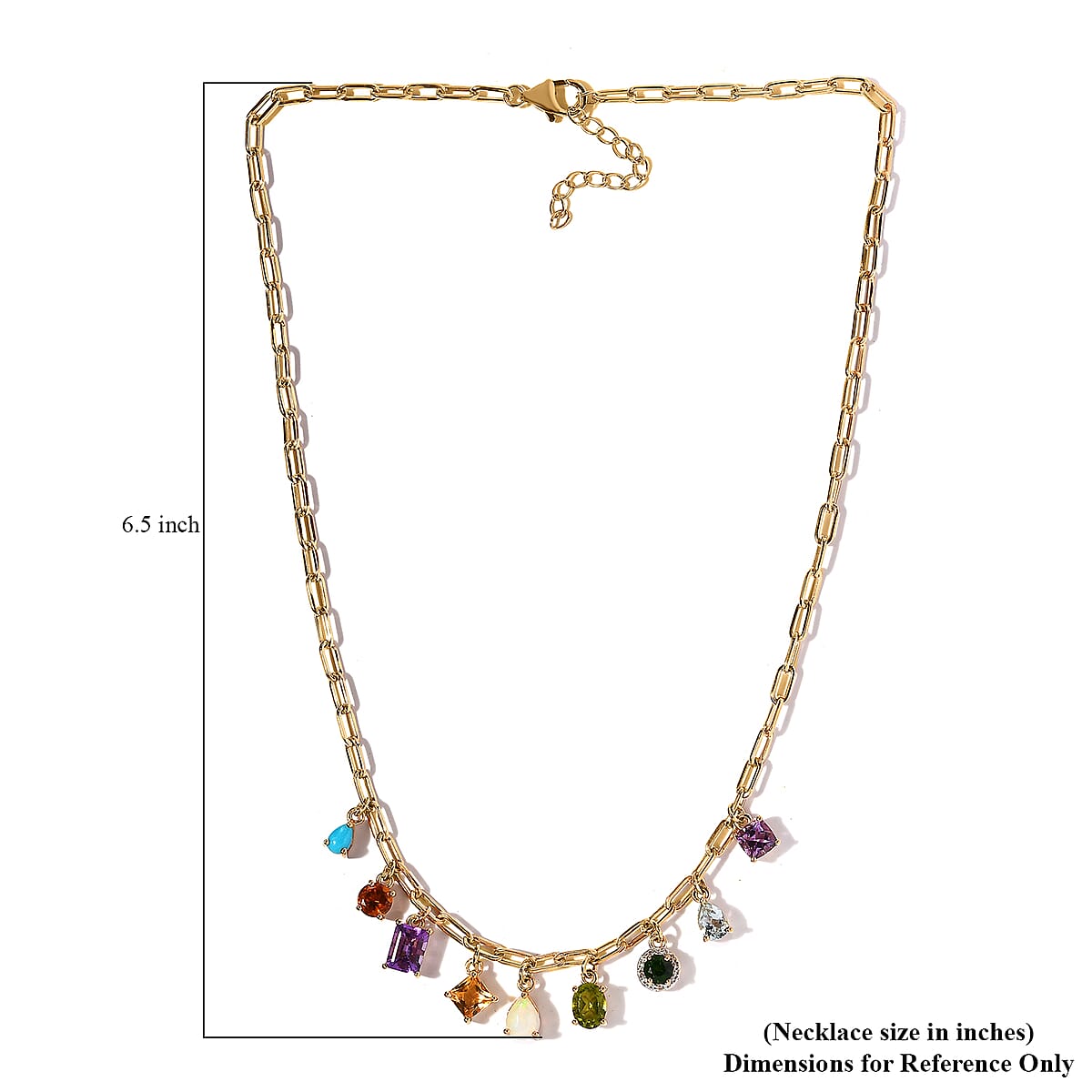 Multi Gemstone Cluster Mixed Shapes Paper Clip Necklace 18 Inches in Vermeil Yellow Gold Over Sterling Silver 8.50 ctw image number 5