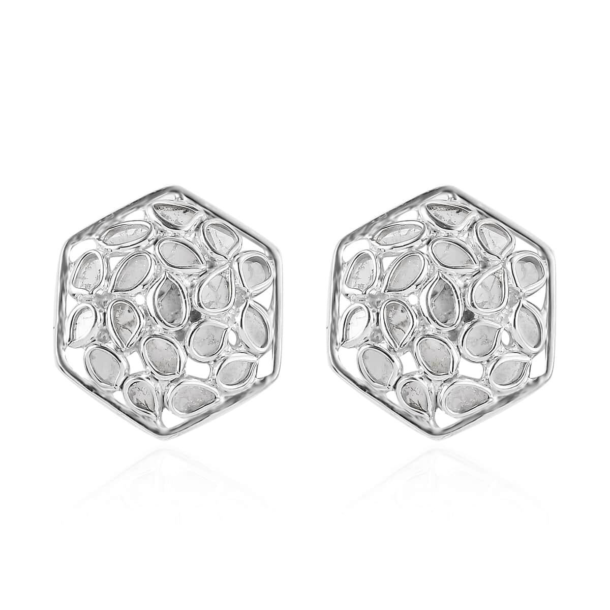 Artisan Crafted Polki Diamond Stud Earrings in Platinum Over Sterling Silver 1.00 ctw image number 0