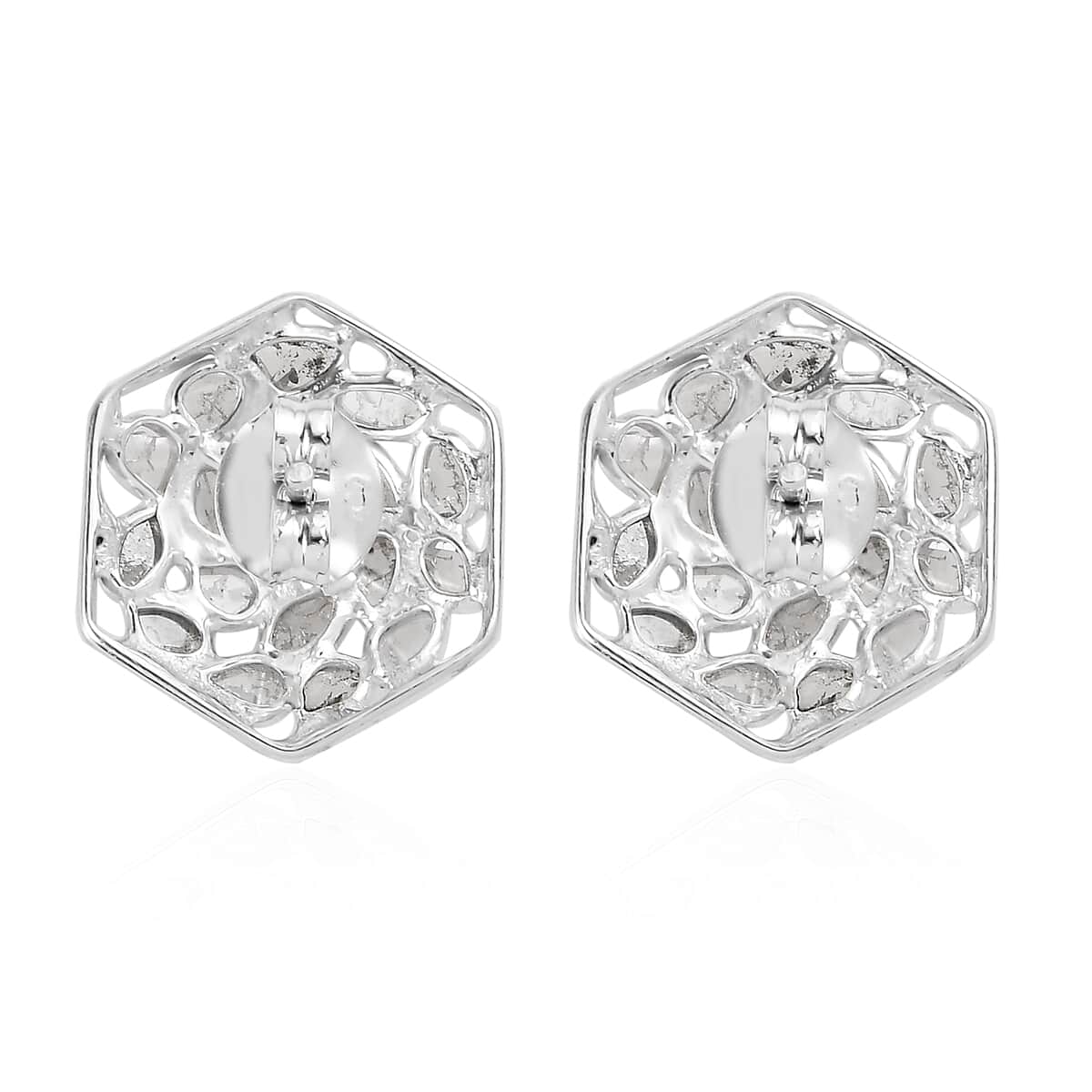 Artisan Crafted Polki Diamond Stud Earrings in Platinum Over Sterling Silver 1.00 ctw image number 3