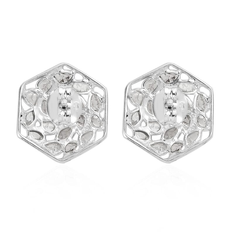 Artisan Crafted Polki Diamond Stud Earrings in Platinum Over Sterling Silver 1.00 ctw