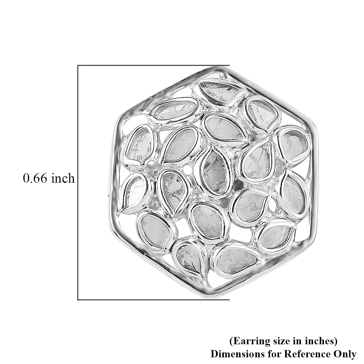 Artisan Crafted Polki Diamond Stud Earrings in Platinum Over Sterling Silver 1.00 ctw
