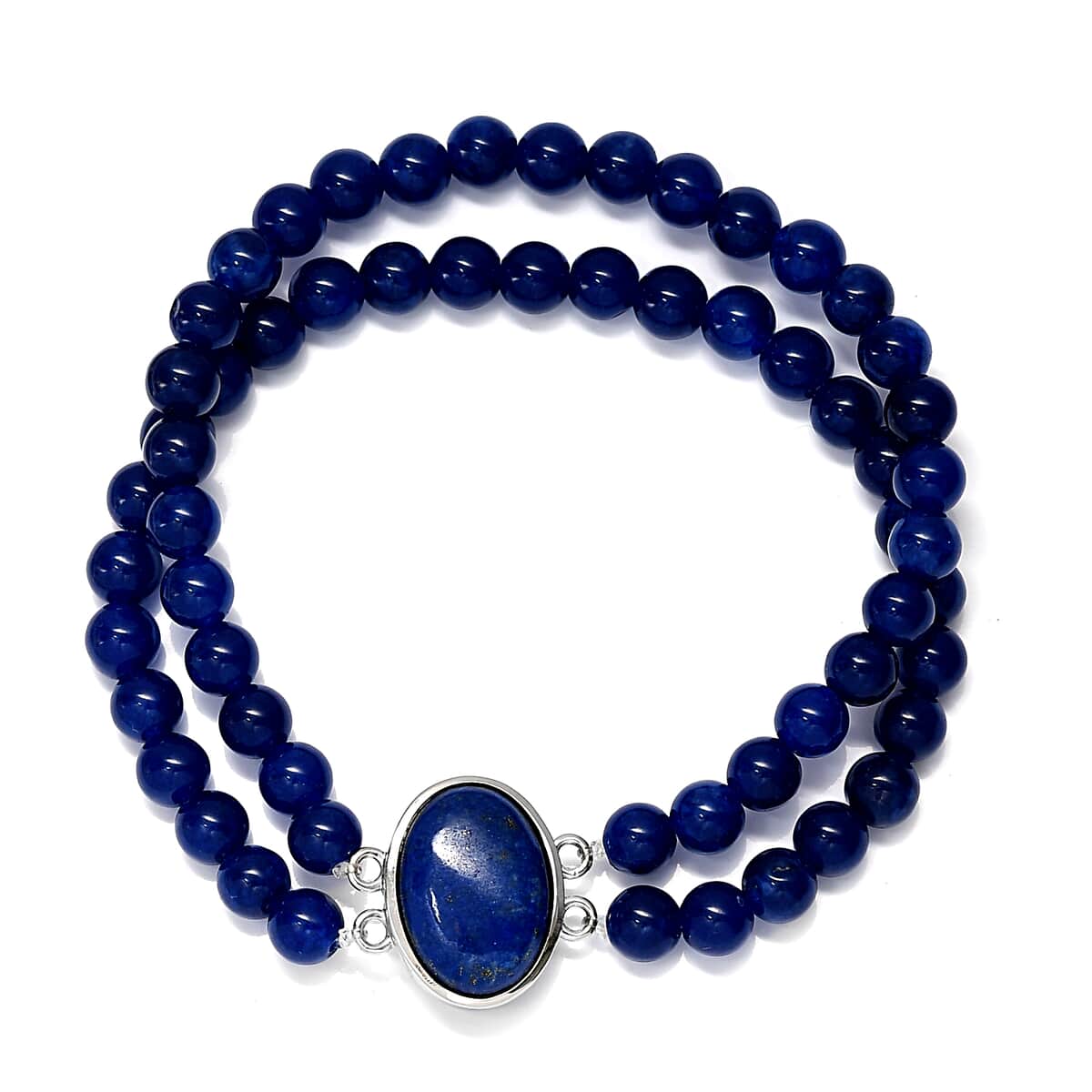 Lapis Lazuli, Blue Quartzite Double Row Beaded Stretch Bracelet in Stainless Steel 110.00 ctw image number 0