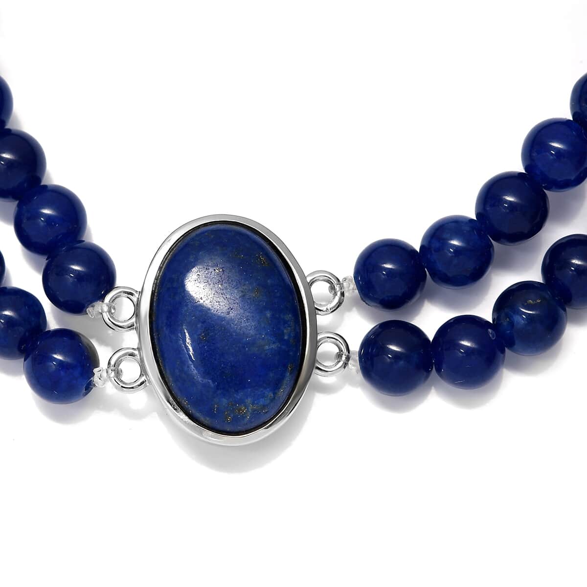 Lapis Lazuli, Blue Quartzite Double Row Beaded Stretch Bracelet in Stainless Steel 110.00 ctw image number 3
