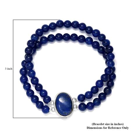 Lapis Lazuli, Blue Quartzite Double Row Beaded Stretch Bracelet in Stainless Steel 110.00 ctw image number 4