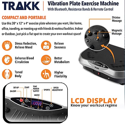 Trakk Plate Full Body Vibration Machine with Resistance Bands, Remote and Bluetooth Connection