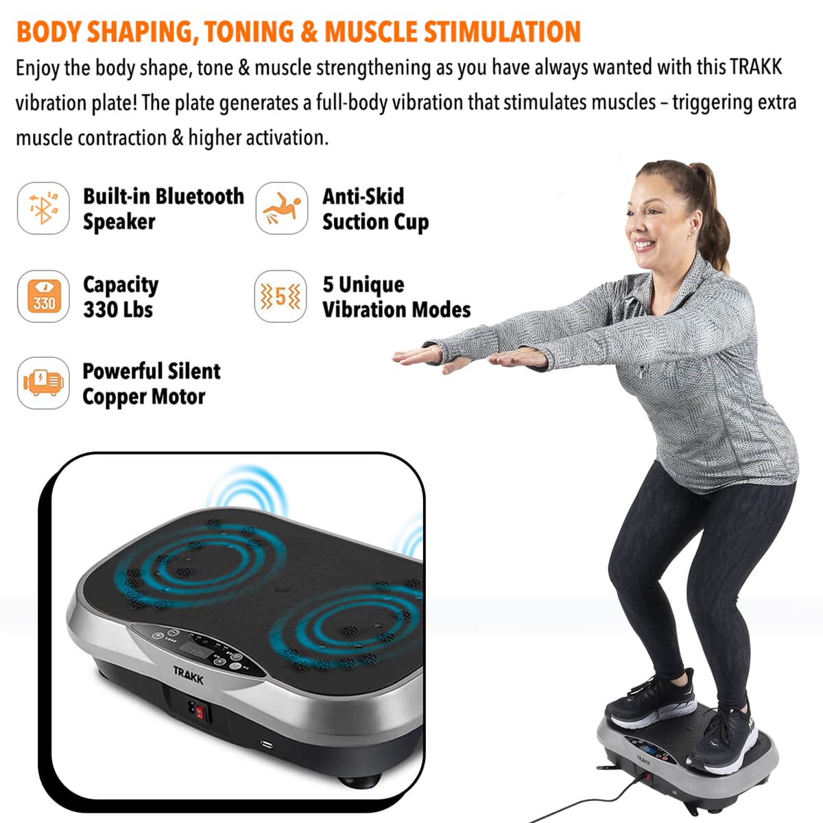 Trakk Plate Full Body Vibration Machine with Resistance Bands, Remote and Bluetooth Connection image number 2