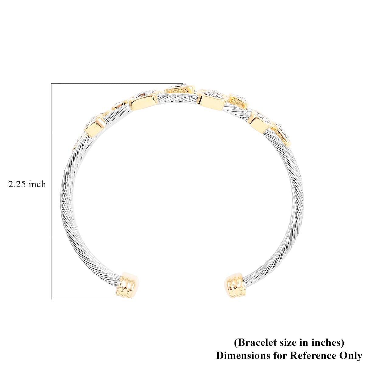 MX Signature Collection Micro Pave Adjustable Two-Tone Triple Cable Layered Rhinestone Cuff Bracelet in Silvertone and Goldtone 0.15 ctw image number 2