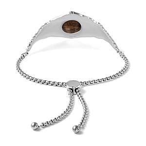 Yellow Tiger's Eye and Brown Austrian Crystal Bolo Bracelet in Stainless Steel 23.25 ctw