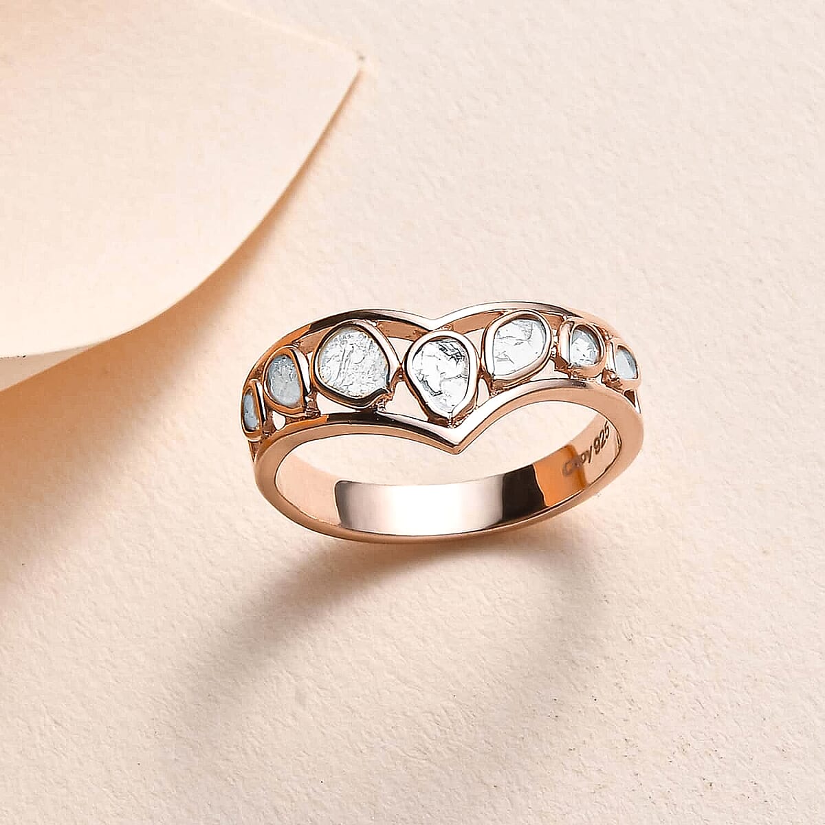 Polki Diamond Wishbone Ring in Vermeil Rose Gold Over Sterling Silver (Size 8.0) 0.50 ctw image number 1