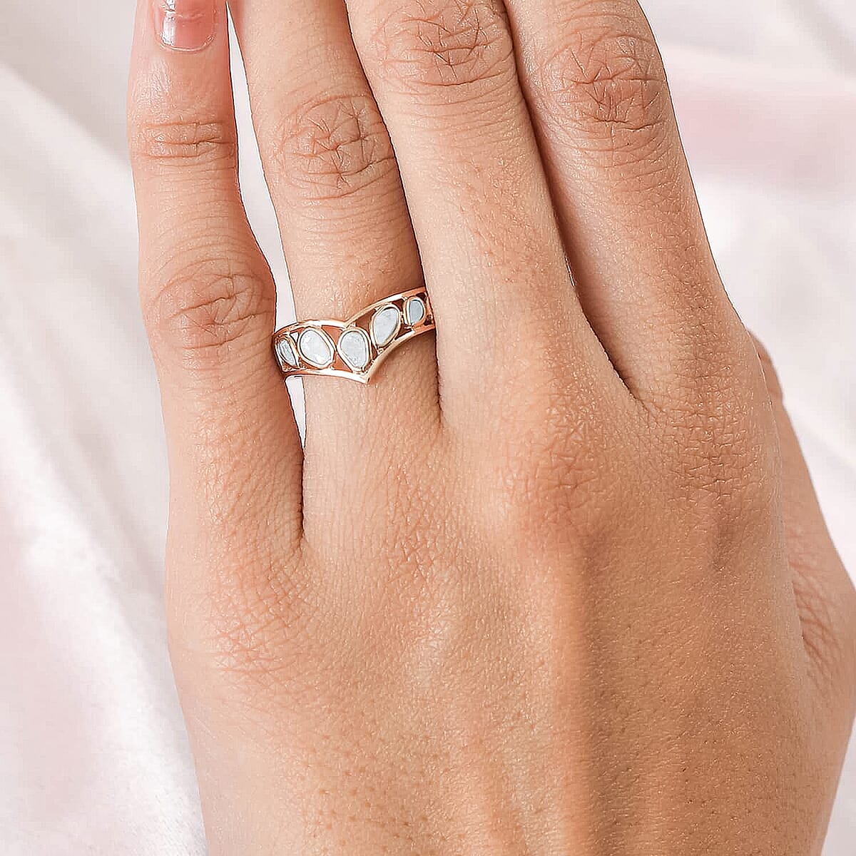 Polki Diamond Wishbone Ring in Vermeil Rose Gold Over Sterling Silver (Size 8.0) 0.50 ctw image number 2