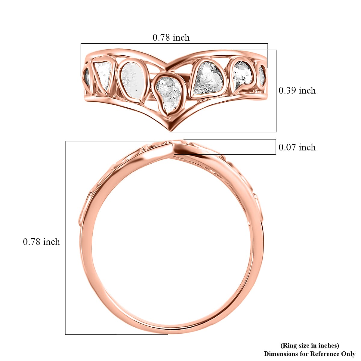 Polki Diamond Wishbone Ring in Vermeil Rose Gold Over Sterling Silver (Size 8.0) 0.50 ctw image number 5