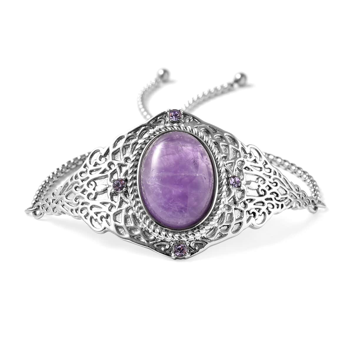 Amethyst and Purple Austrian Crystal Bolo Bracelet in Stainless Steel 17.75 ctw image number 0