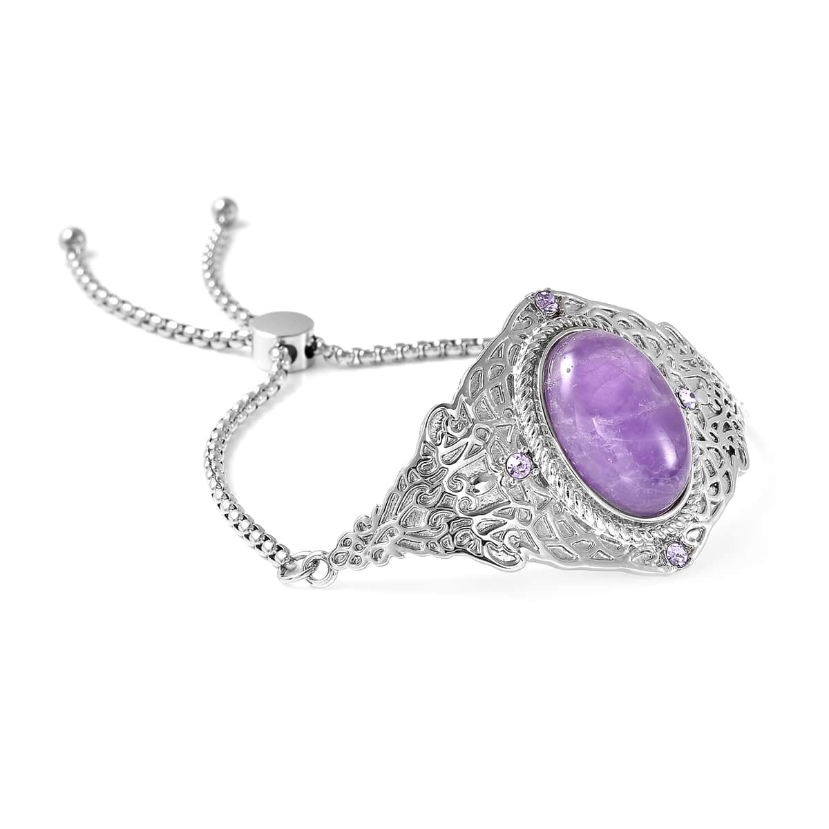 Amethyst and Purple Austrian Crystal Bolo Bracelet in Stainless Steel 17.75 ctw image number 2
