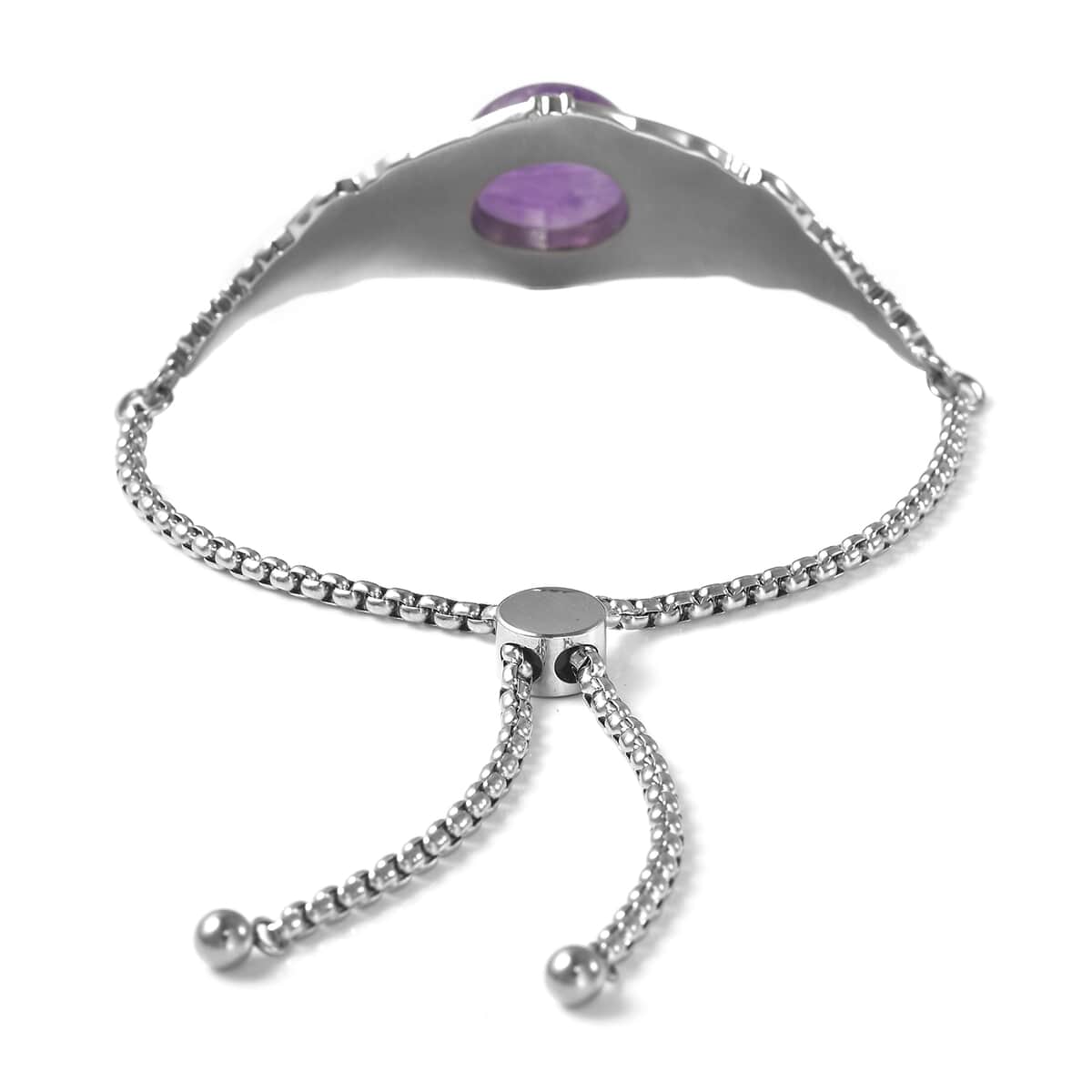 Amethyst and Purple Austrian Crystal Bolo Bracelet in Stainless Steel 17.75 ctw image number 3