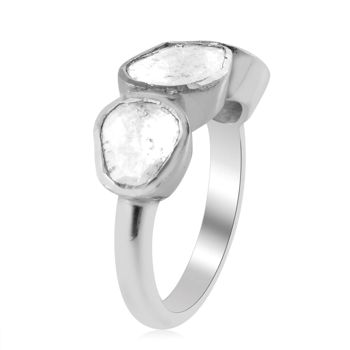Polki Diamond Ring in Platinum Over Sterling Silver 1.25 ctw image number 3