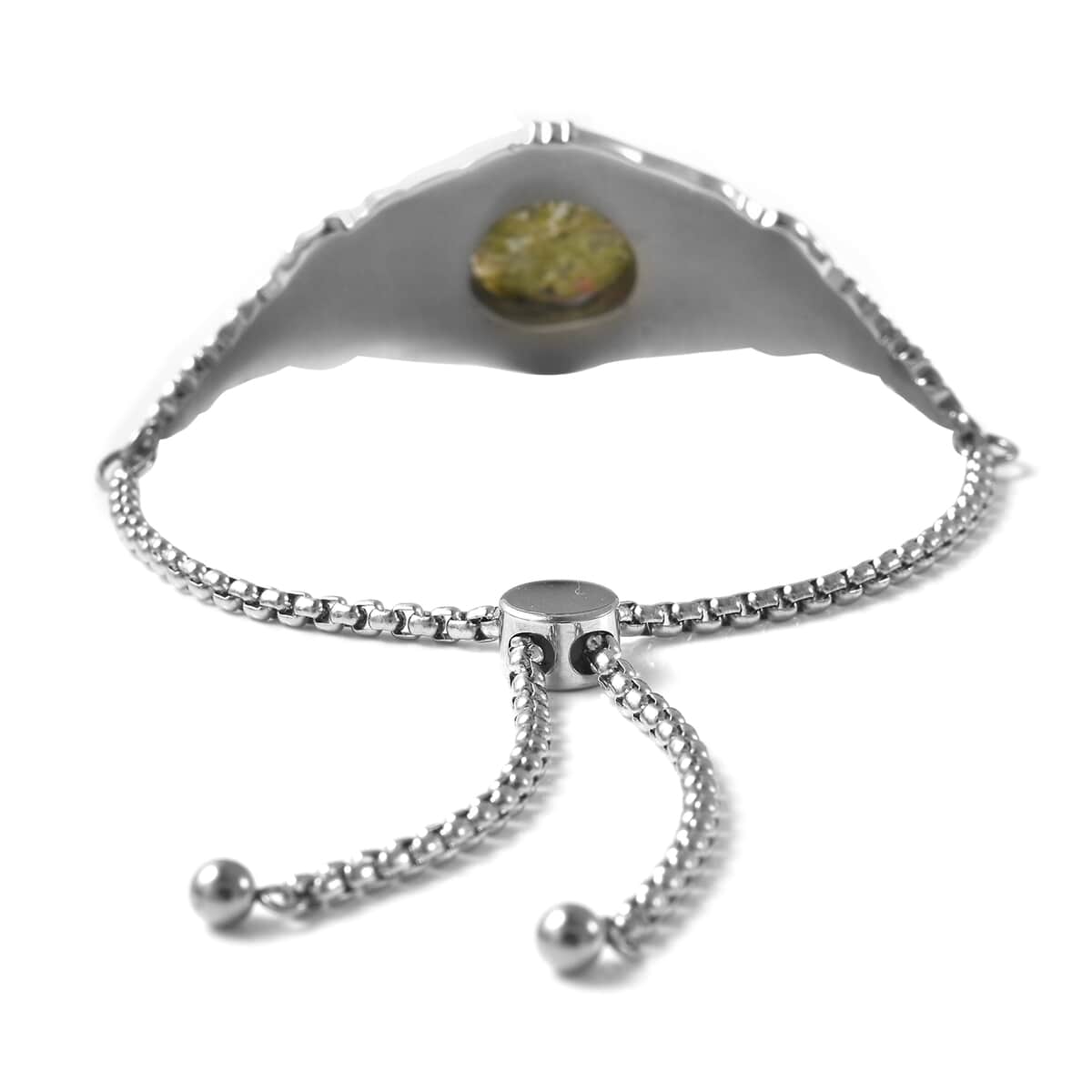 Unakite and Neon Green Austrian Crystal Bolo Bracelet in Stainless Steel 23.75 ctw image number 3