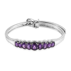 African Amethyst 6.35 ctw Bangle Bracelet in Stainless Steel (7.5 In)
