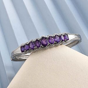 African Amethyst 6.35 ctw Bangle Bracelet in Stainless Steel (7.5 In)