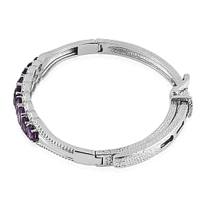 African Amethyst 6.35 ctw Bangle Bracelet in Stainless Steel (7.5 In)