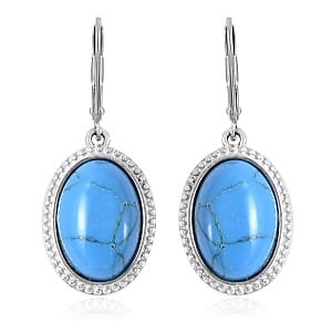 Blue Howlite Lever Back Earrings in Stainless Steel 8.00 ctw