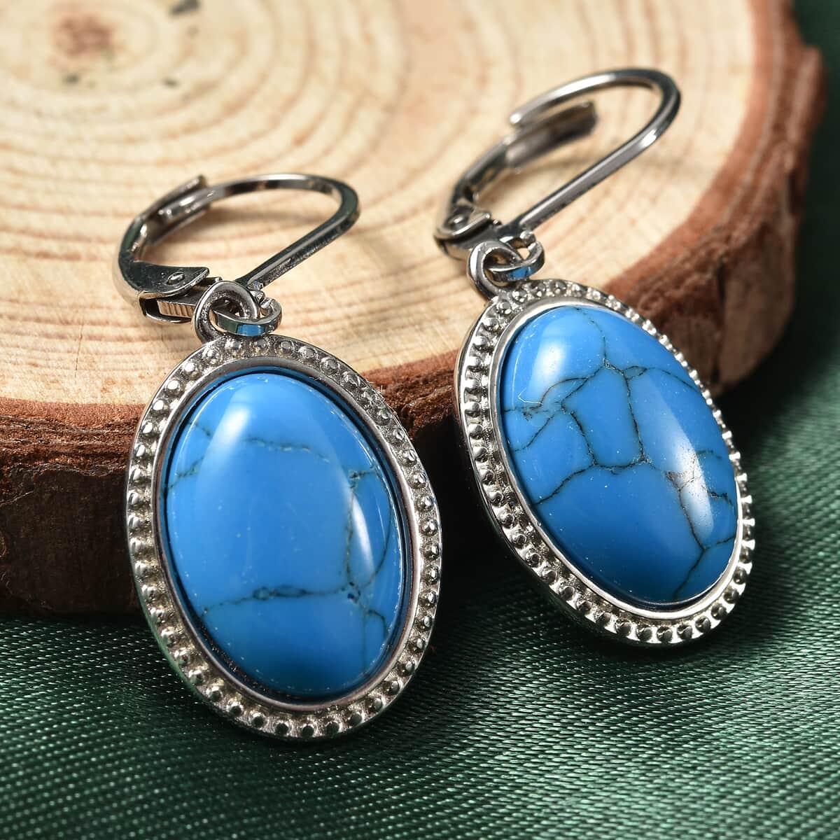Blue Howlite Lever Back Earrings in Stainless Steel 8.00 ctw image number 1