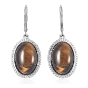 Yellow Tiger's Eye Lever Back Earrings in Stainless Steel 8.00 ctw