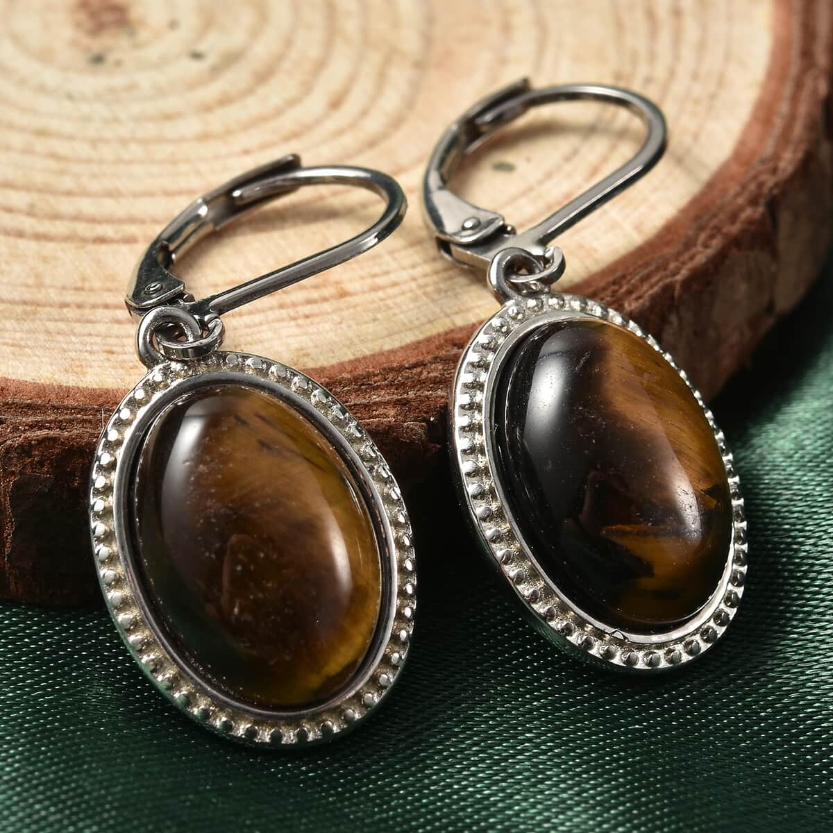 Yellow Tiger's Eye Lever Back Earrings in Stainless Steel 8.00 ctw image number 1