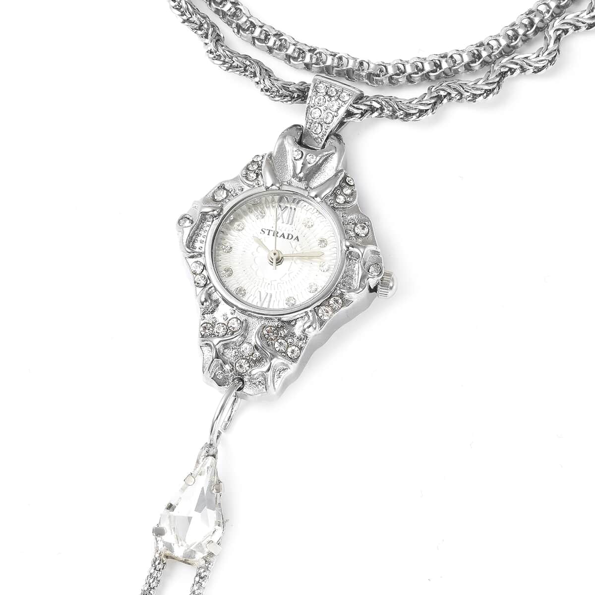 Strada Austrian Crystal Japanese Movement Bracelet Ring Watch in Silvertone image number 2