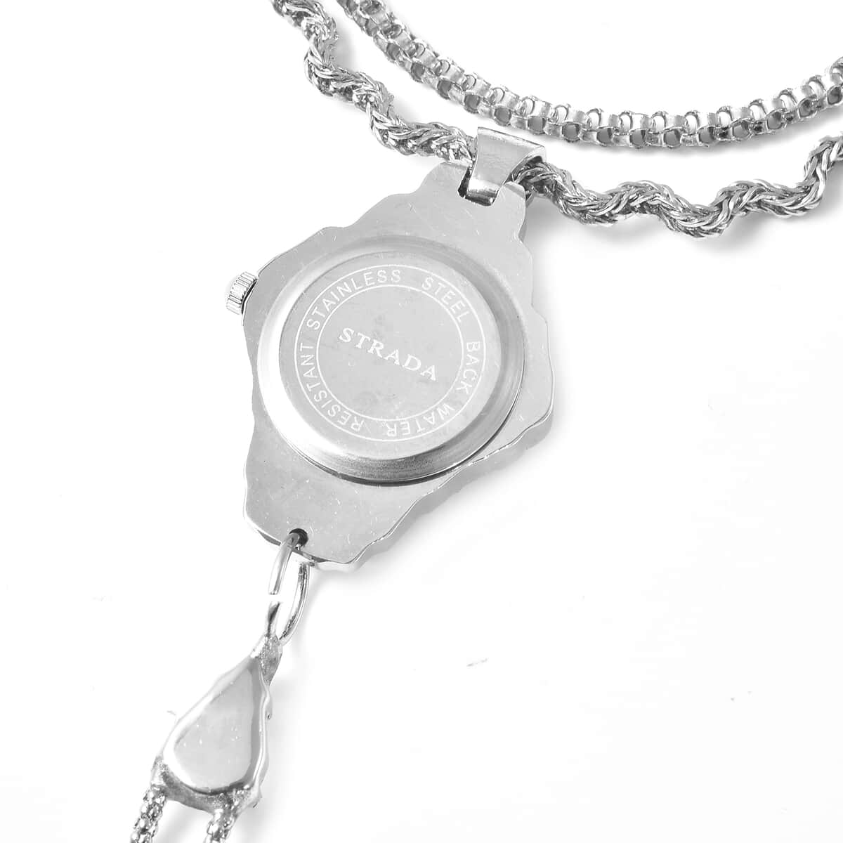Strada Austrian Crystal Japanese Movement Bracelet Ring Watch in Silvertone image number 4
