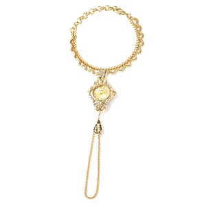 Strada Austrian Crystal Japanese Movement Bracelet Ring Watch in Goldtone