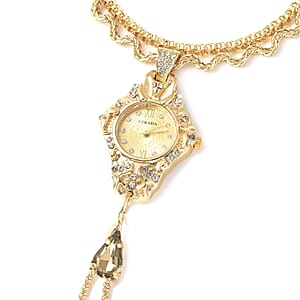 Strada Austrian Crystal Japanese Movement Bracelet Ring Watch in Goldtone