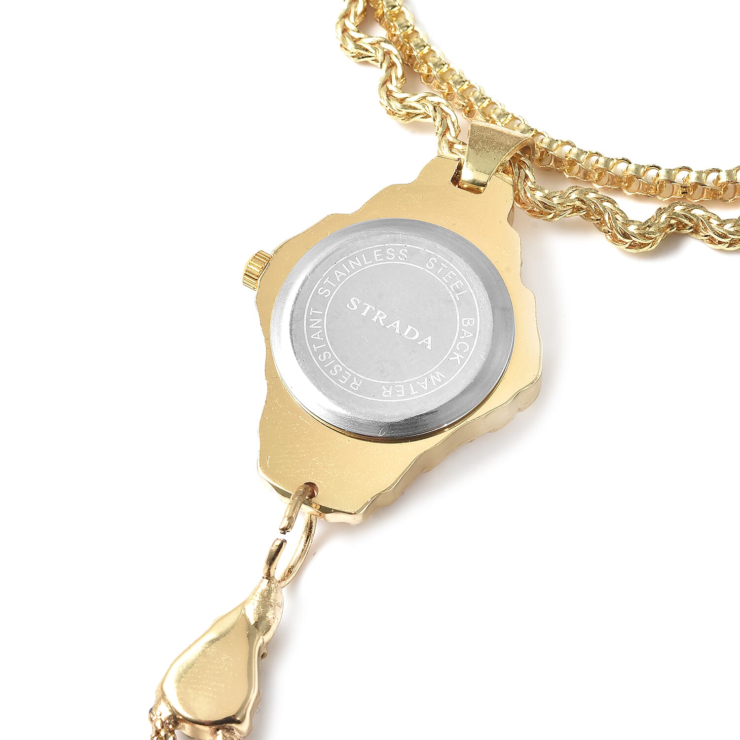 Strada Austrian Crystal Japanese Movement Bracelet Ring Watch in Goldtone