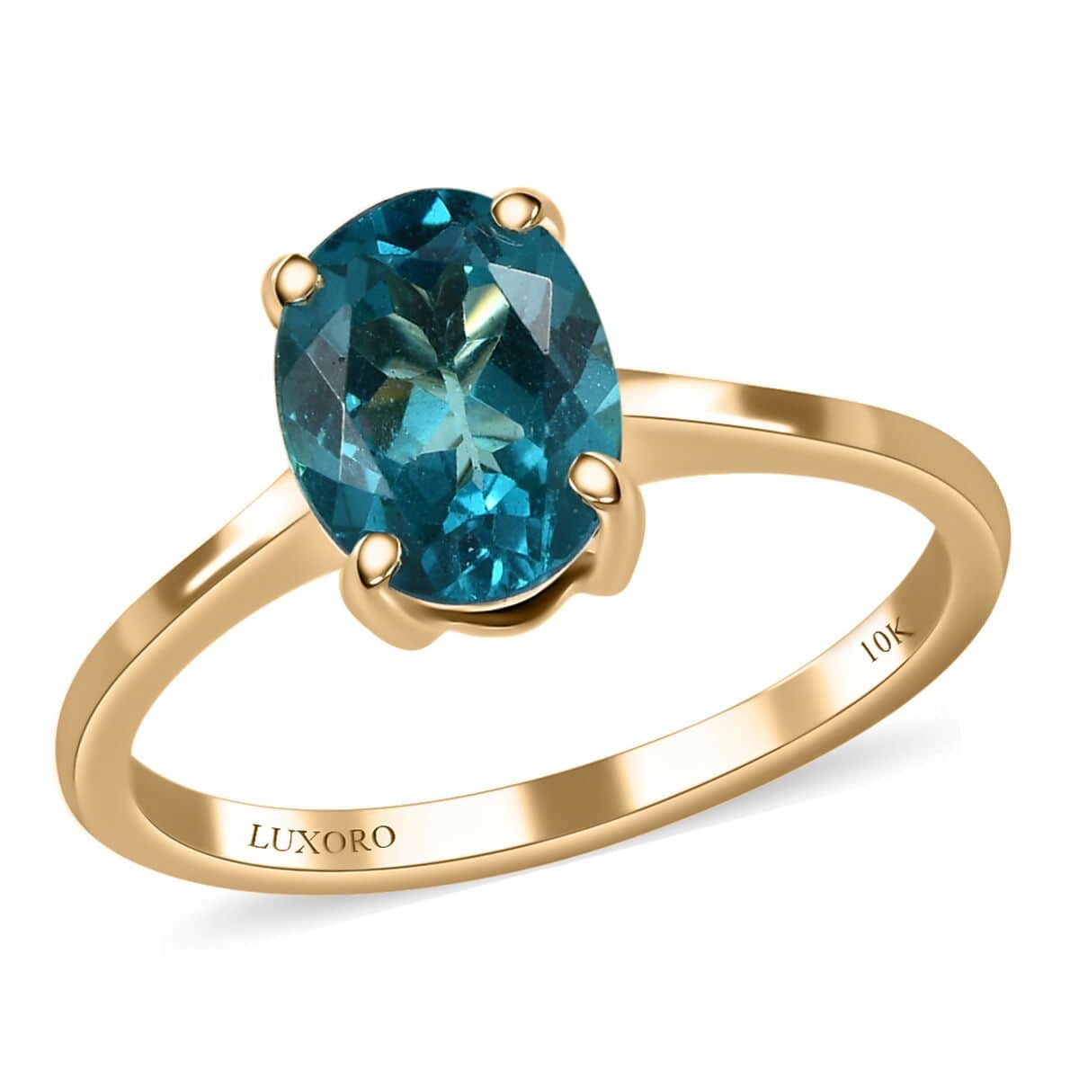 Luxoro Premium Madagascar Paraiba Apatite Solitaire Ring, Paraiba Apatite Ring, 10K Yellow Gold Ring, Wedding Ring 1.35 ctw (Size 10.0) image number 0