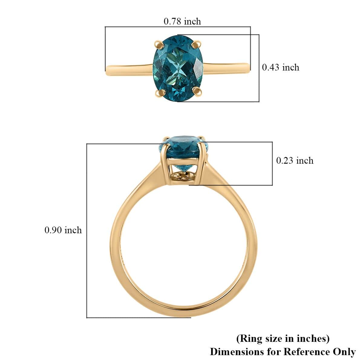 Luxoro Premium Madagascar Paraiba Apatite Solitaire Ring, Paraiba Apatite Ring, 10K Yellow Gold Ring, Wedding Ring 1.35 ctw (Size 10.0) image number 5