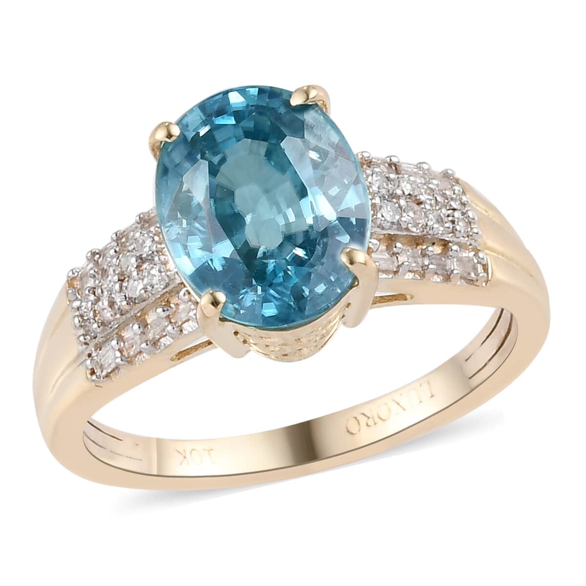 Luxoro 10K Yellow Gold Premium Ratanakiri Blue Zircon and Diamond Ring (Size 9.0) 4.60 ctw image number 0