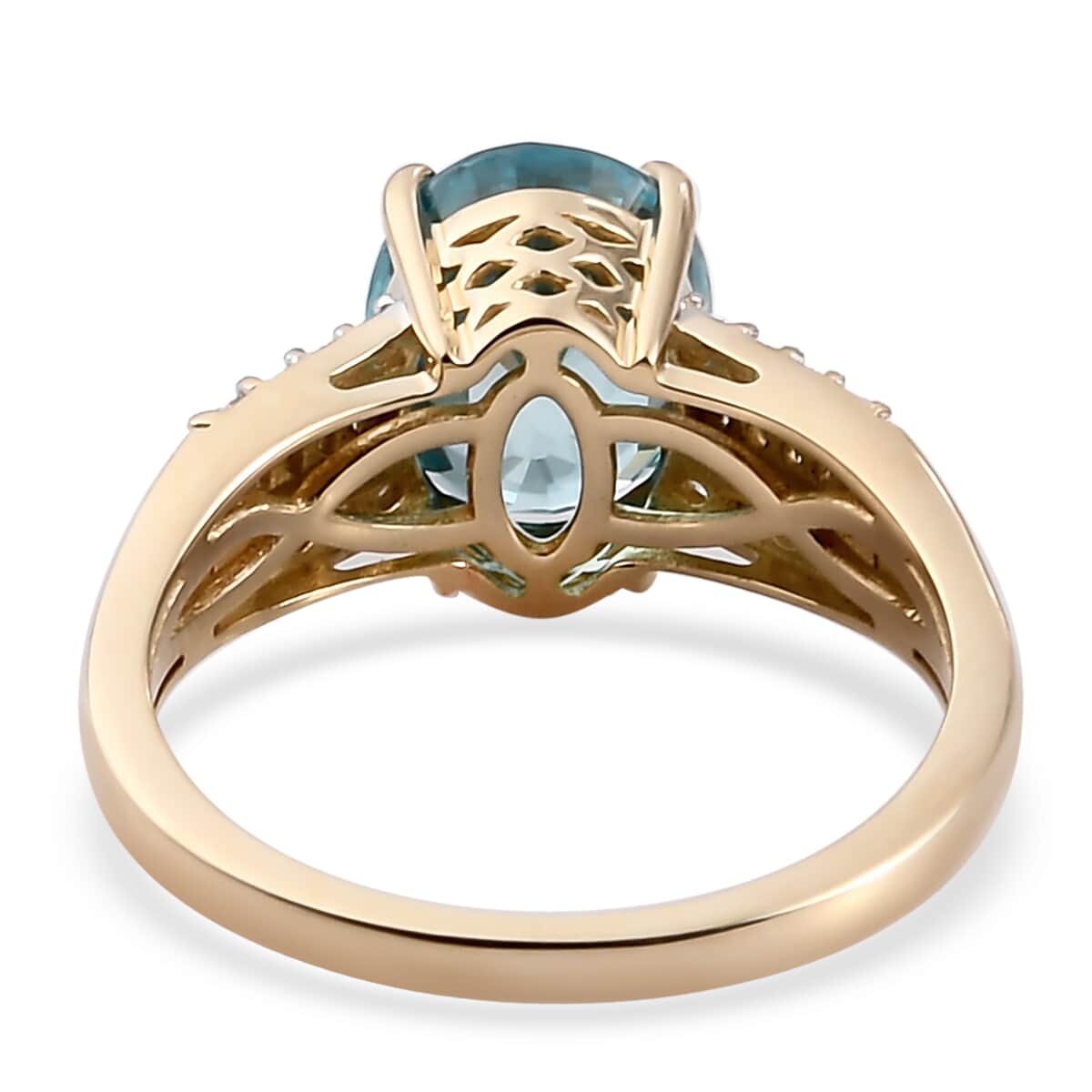 Luxoro 10K Yellow Gold Premium Ratanakiri Blue Zircon and Diamond Ring (Size 9.0) 4.60 ctw image number 4