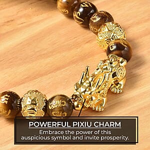 Feng Shui Yellow Tiger's Eye 214.00 ctw Beaded Pi Xiu Necklace in Goldtone, Bead Necklace For Women, Unique Birthday Gifts (18-20 Inches)