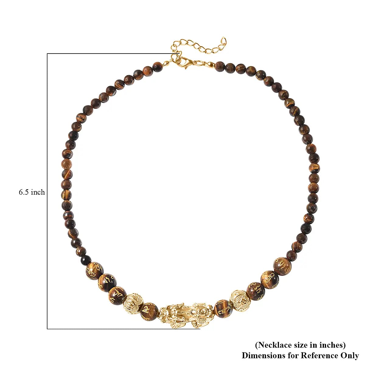 Feng Shui Yellow Tiger's Eye 214.00 ctw Beaded Pi Xiu Necklace in Goldtone, Bead Necklace For Women, Unique Birthday Gifts (18-20 Inches)