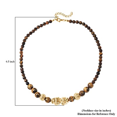 Feng Shui Yellow Tiger's Eye 214.00 ctw Beaded Pi Xiu Necklace in Goldtone, Bead Necklace For Women, Unique Birthday Gifts (18-20 Inches)