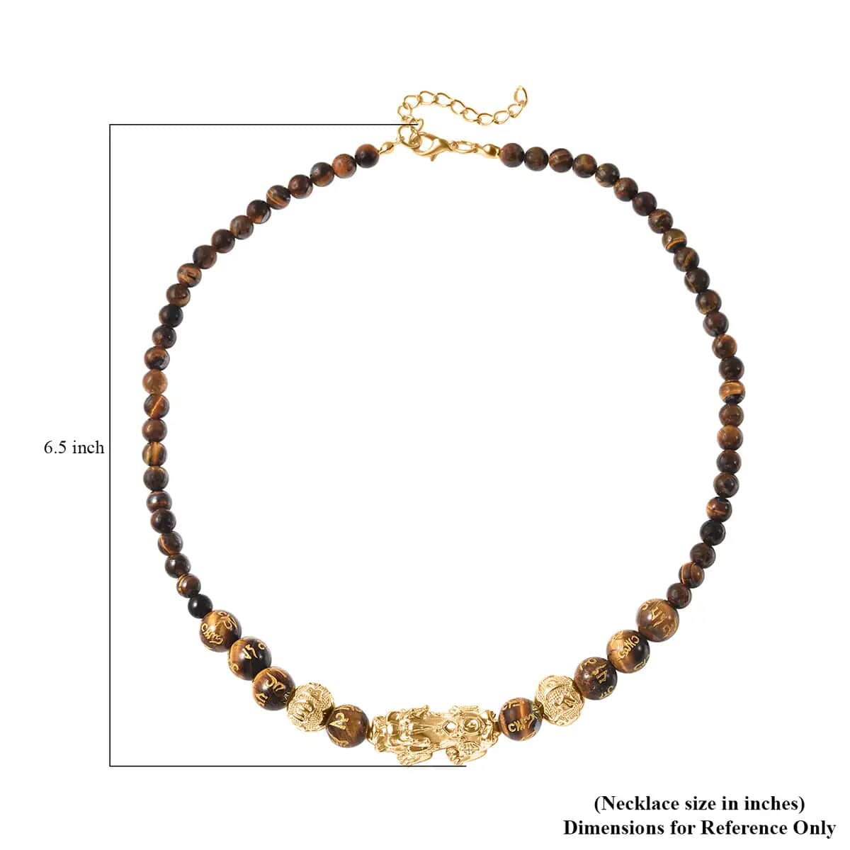 Feng Shui Yellow Tiger's Eye Beaded Pi Xiu Necklace in Goldtone, Bead Necklace For Women, Unique Birthday Gifts (18-20 Inches) 214.00 ctw image number 6