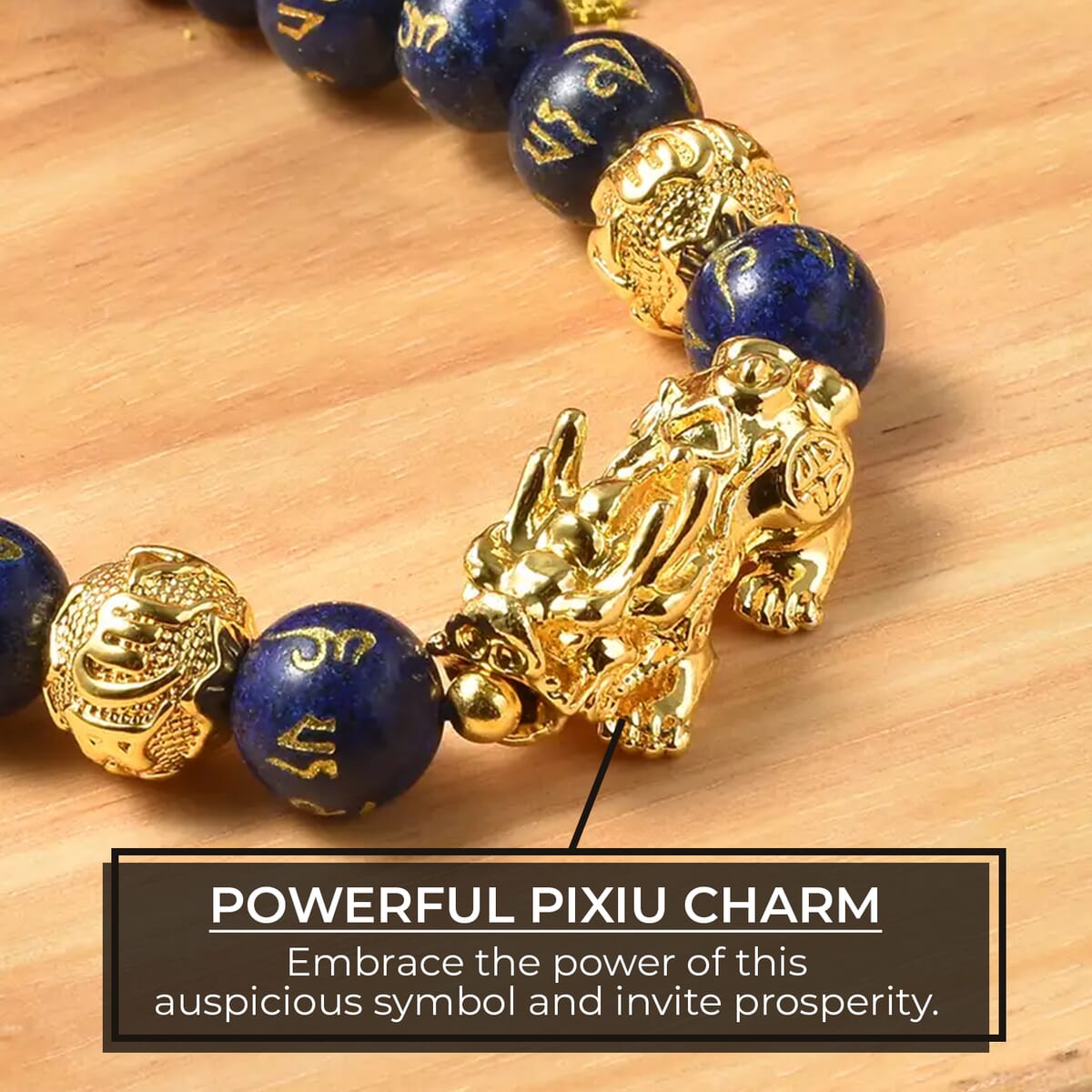 Feng Shui Lapis Lazuli Beaded Pi Xiu Necklacein Goldtone, Hand Carved Beads Necklace, Lucky Charm 18-20 Inches 207.50 ctw image number 1