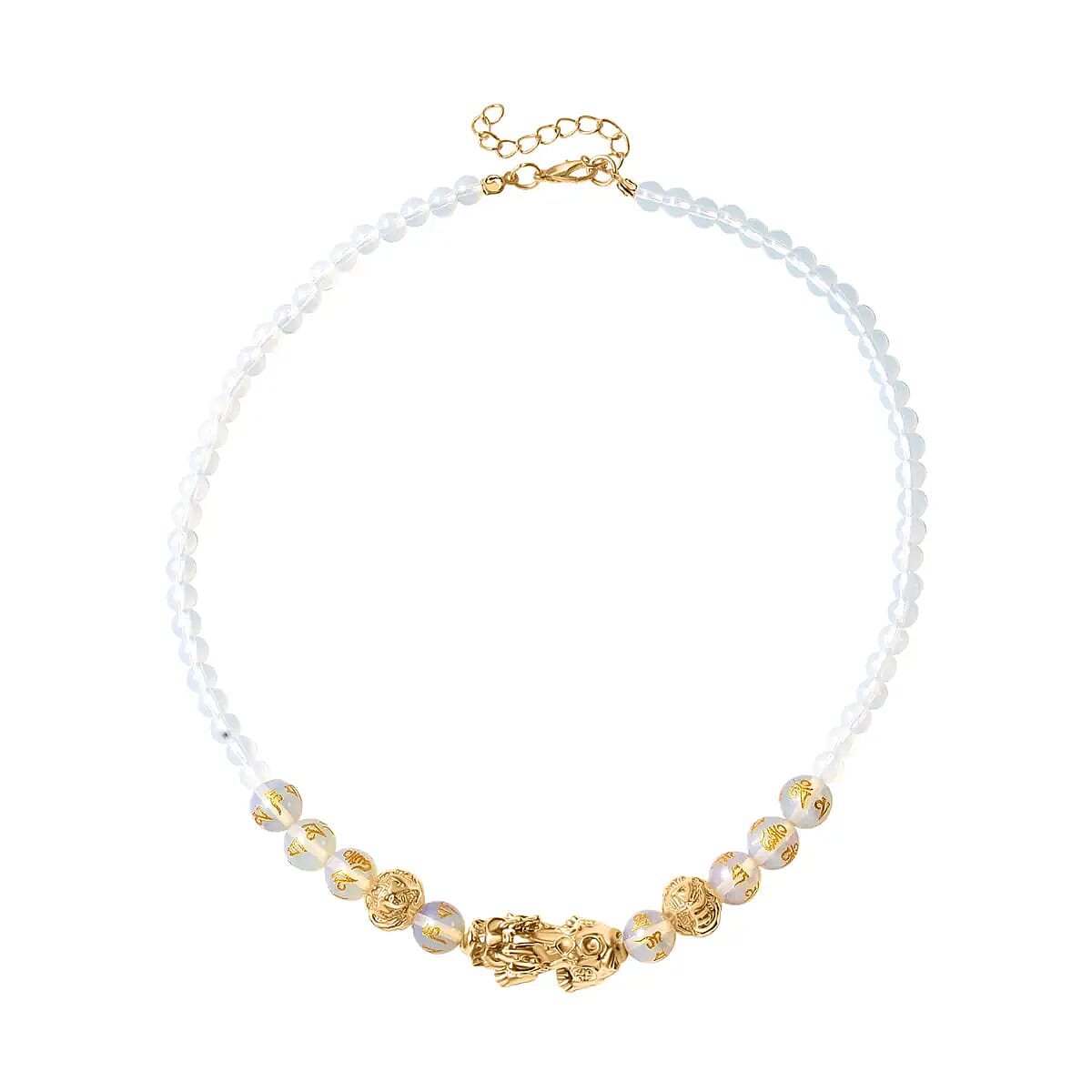 Feng Shui Gold Opalite 165.00 ctw Beaded Pi Xiu Necklace in Goldtone, Bead Necklace For Women, Unique Birthday Gifts (18-20 Inches) image number 0