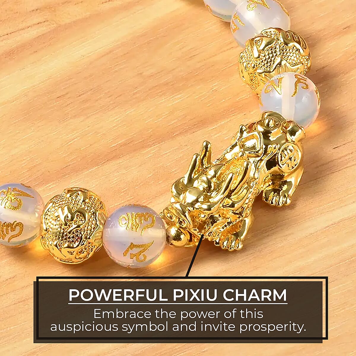 Feng Shui Gold Opalite 165.00 ctw Beaded Pi Xiu Necklace in Goldtone, Bead Necklace For Women, Unique Birthday Gifts (18-20 Inches) image number 1