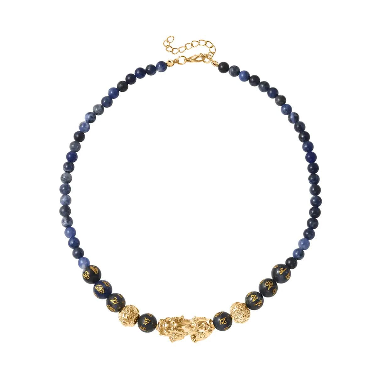 Feng Shui Sodalite Beaded Pixiu Necklace in Goldtone,Hand Carved Beads Necklace,Lucky Charm 18-20 Inches 173.00 ctw image number 0