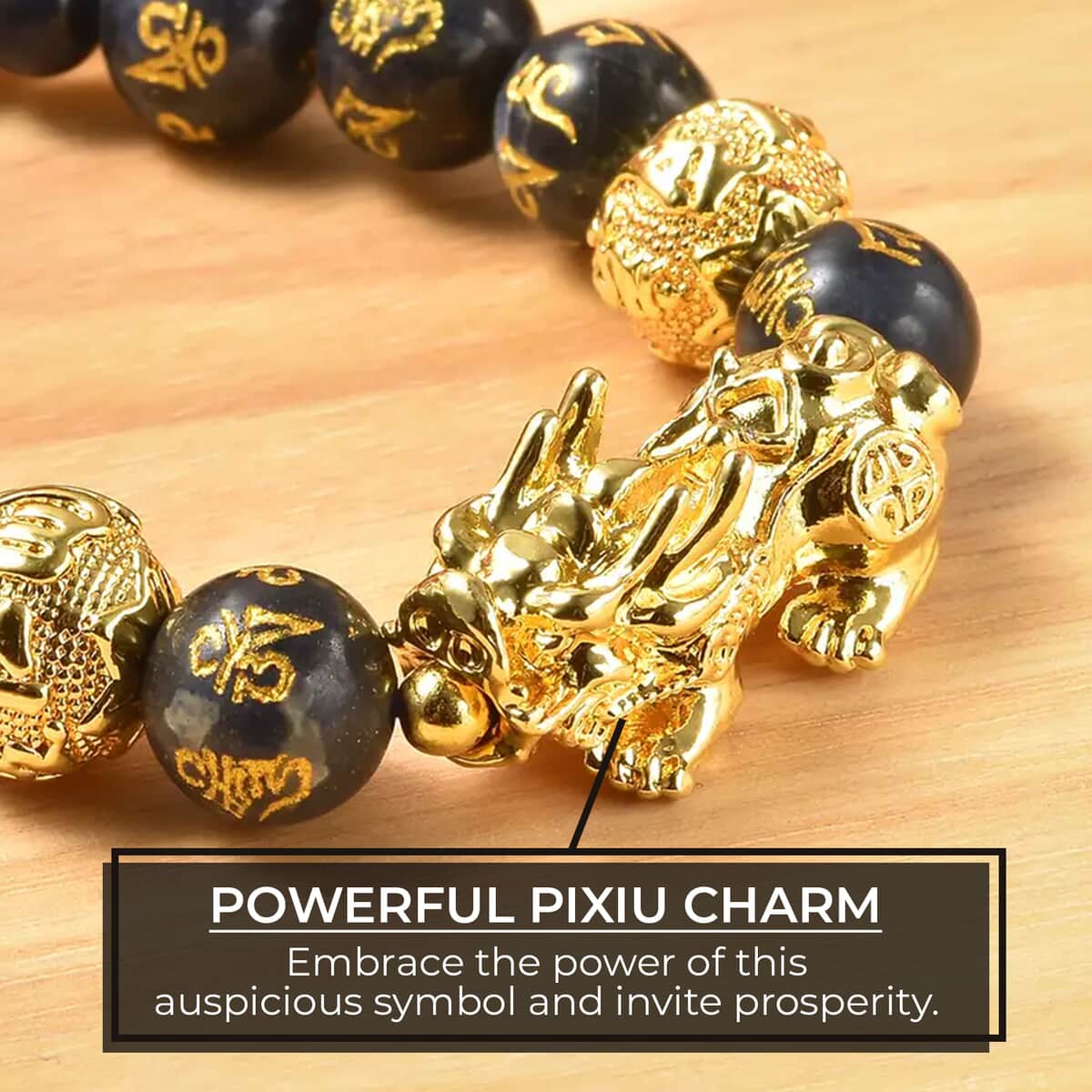 Feng Shui Sodalite Beaded Pixiu Necklace in Goldtone,Hand Carved Beads Necklace,Lucky Charm 18-20 Inches 173.00 ctw image number 1