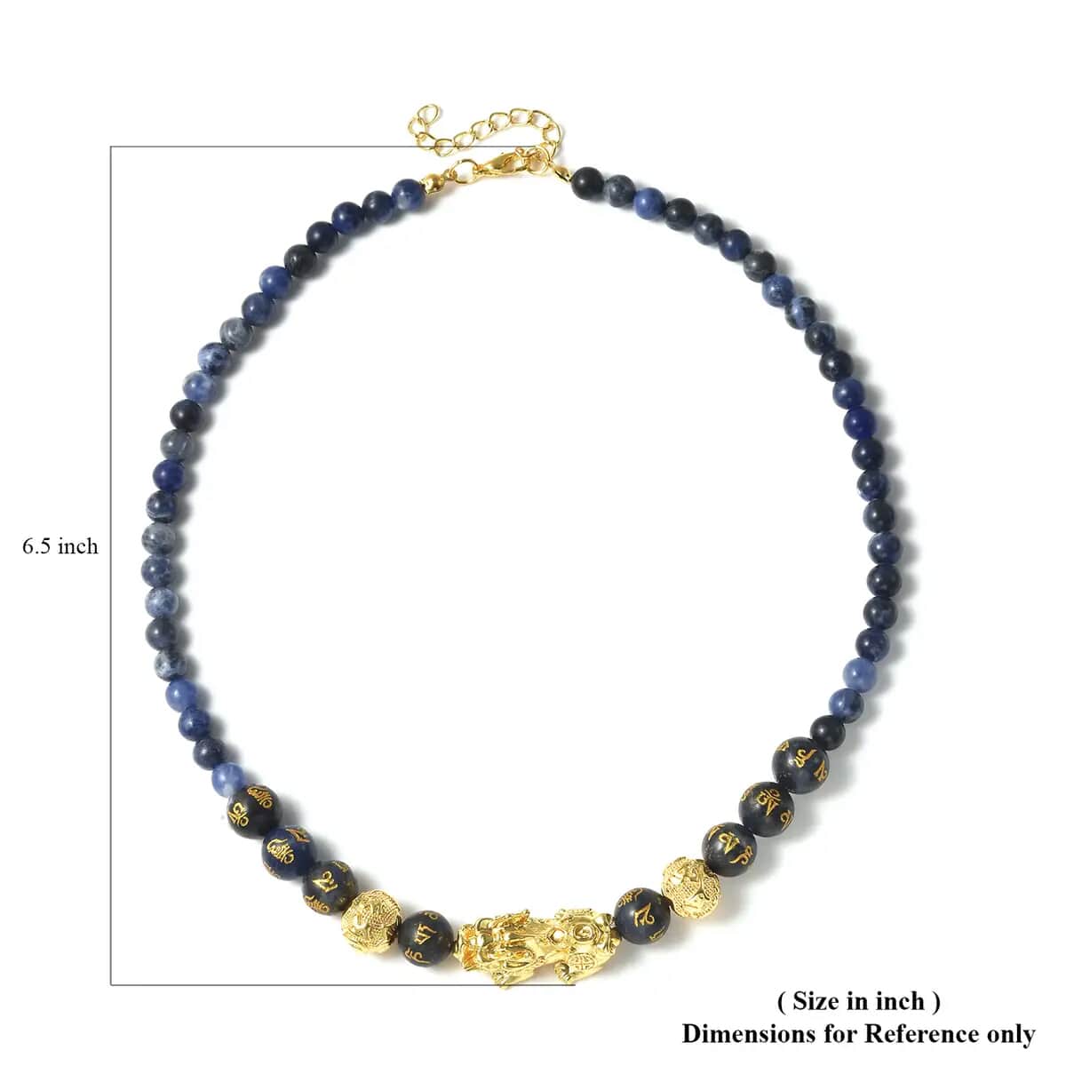 Feng Shui Sodalite Beaded Pixiu Necklace in Goldtone,Hand Carved Beads Necklace,Lucky Charm 18-20 Inches 173.00 ctw image number 6
